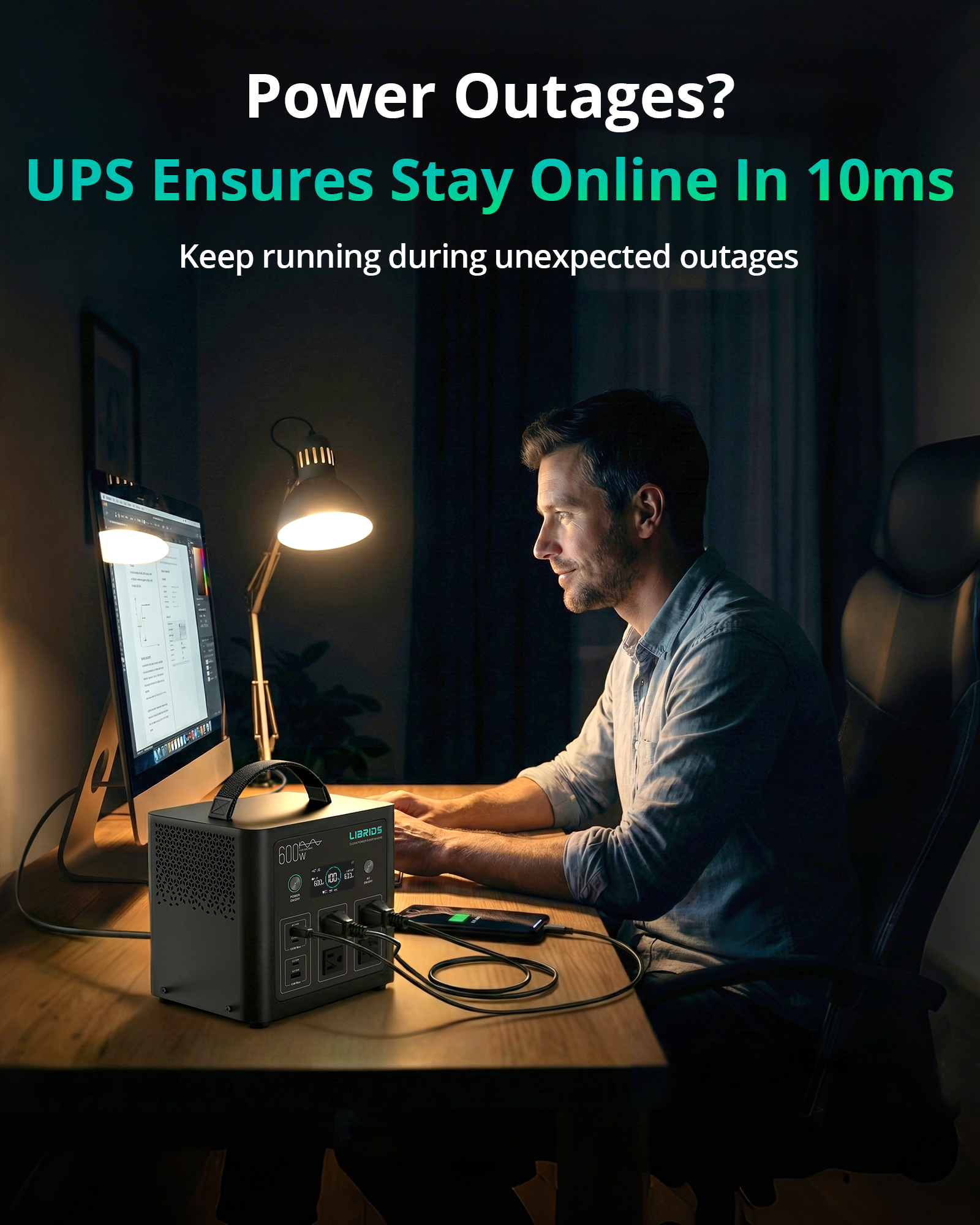 LIBRIDS Portable Power Station, 600W Solar Generator (1200W Surge), 640Wh LiFePO4 Battery, 1.5H Fast Charge, 10ms UPS, 8 Ports(4 AC) for Camping, Home Backup & Outages